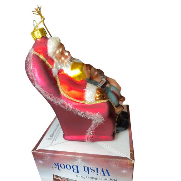 Vintage Wish Book Holiday Sears 2000 Santa glass ornament reading to children 5" - Picture 2 of 7